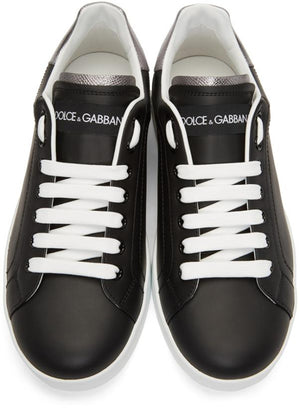Dolce & Gabbana Portofino Logo Sneakers 'Black & Silver'